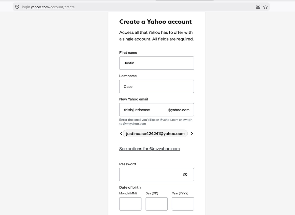 yahoo mail login sign up